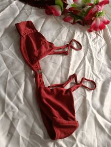Red Ribbed Bikini top