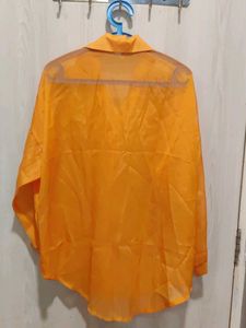 Orange Sheer Button-Up Top