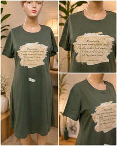 Olive Green T-Shirt Dress with Monet Quote