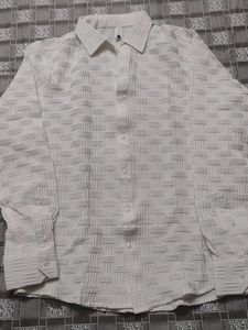 White Textured Button-Up casual Shirt