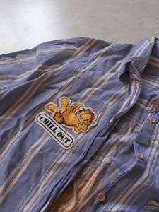 Striped Button-Up Shirt with "Chill Out" Patch