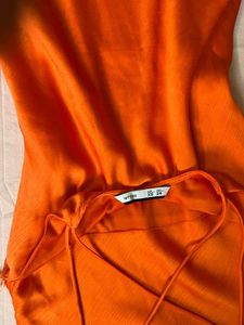 Orange Satin Slip Dress