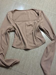 Cute Square Neck Long Sleeve Crop Top