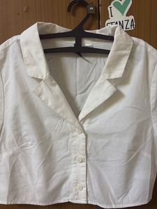 White Cropped Collared Top