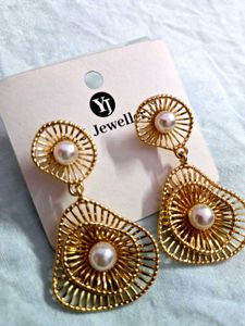 Gold &amp; Pearl Drop Earrings