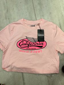 SHEIN Pink California Crop T-Shirt