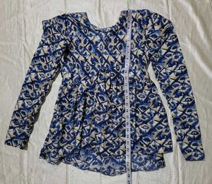 Blue Patterned Long Sleeve Top