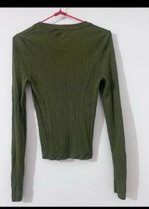 Ribbed Olive Long Sleeve Top