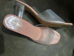 Stylish Pink Block Heel Slides