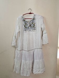 White Embroidered Tiered Kurta