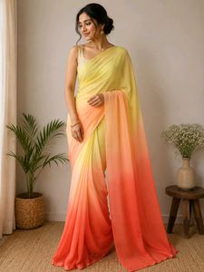 Elegant Ombre Yellow to Orange Saree