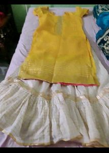 Yellow Kurta Set with Gold Embellishments