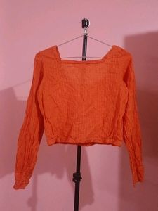 Orange Striped Square Neck Blouse