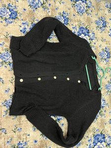 Black Knit Button-Up Sweater