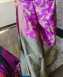 Vibrant Silk Saree with Gold Border