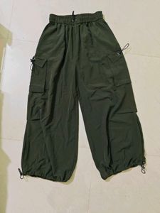 Olive Green Parachute Cargo Pants