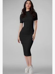 Elegant Black Mock Neck Midi Dress