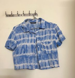Blue Tie-Dye Cropped Shirt