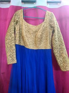 Elegant Blue &amp; Gold Ethnic Gown