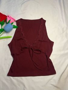Ribbed Lace Trim Cami Top