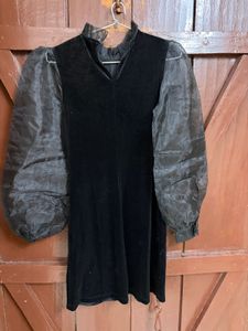Elegant Black Velvet Dress with Sheer Sleeves