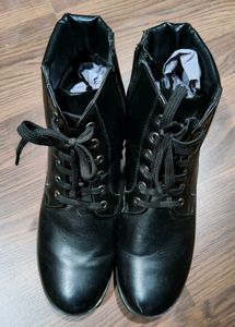 Black Lace-Up Heeled Ankle Boots