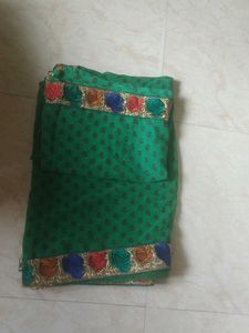 Green Saree with Floral Border