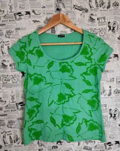 Green Floral Print Short Sleeve Top