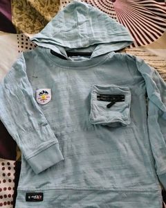 Light Blue Textured Hoodie with Pocket