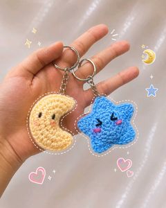 Crochet Moon & Star Keychain Set