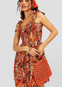 Paisley Print Tie Strap Mini Dress S Size