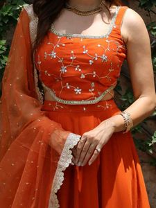 Orange Embroidered Lehenga Choli Set