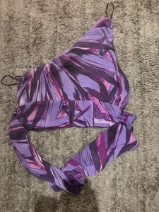 H&amp;M Purple Abstract Print One-Shoulder Cropped Tie