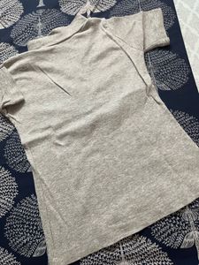 Grey Ribbed Half-Zip Top