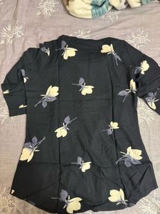 Floral Print Black short Kurta