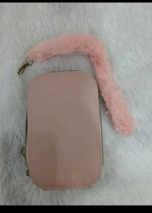Pink Marble bag with Fur Accent