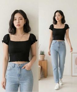 Chic Smocked Square Neck Crop Top