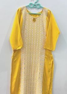 Bright Yellow Embroidered Kurta
