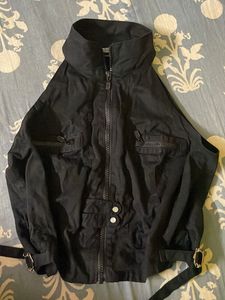 Black Cropped Vest Jacket with High Neck