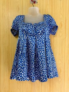 Y2K Blue &amp; White Polka Dot Babydoll Top