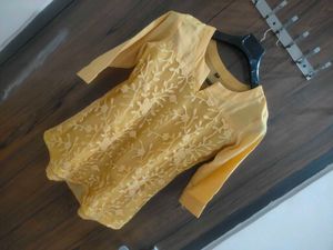 Yellow Embroidered Kurta medium size