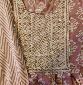 100%Cotton Pink Printed Nyra Cut kurti Set
