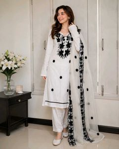 Elegant White Kurta with Black Embroidery