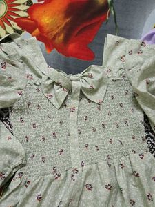 Light Green Smocked Floral Dress