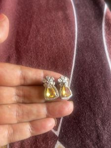 Elegant Yellow Gemstone & Diamond Earrings