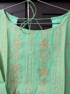Green Chanderi Kurta With Dupatta