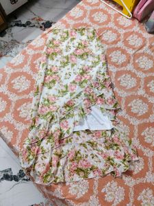 Floral Ruffle Hem Midi Skirt