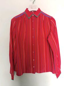 Red Striped Button-Up Blouse