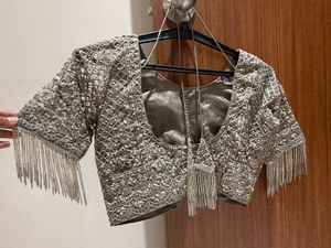Elegant Metallic Saree with blouse Fringe