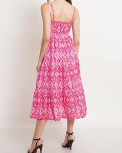 Most Gorgeous Chic Pink Print Midi Dress